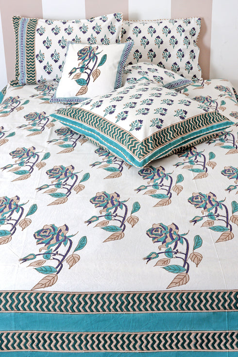 20s Cotton Cushion Cover in Block Print with Piping